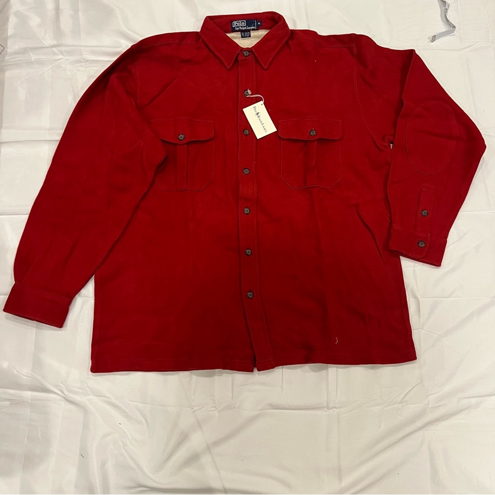 Polo by Ralph Lauren Vintage Red Fleece long sleeve button up mens size XL new
